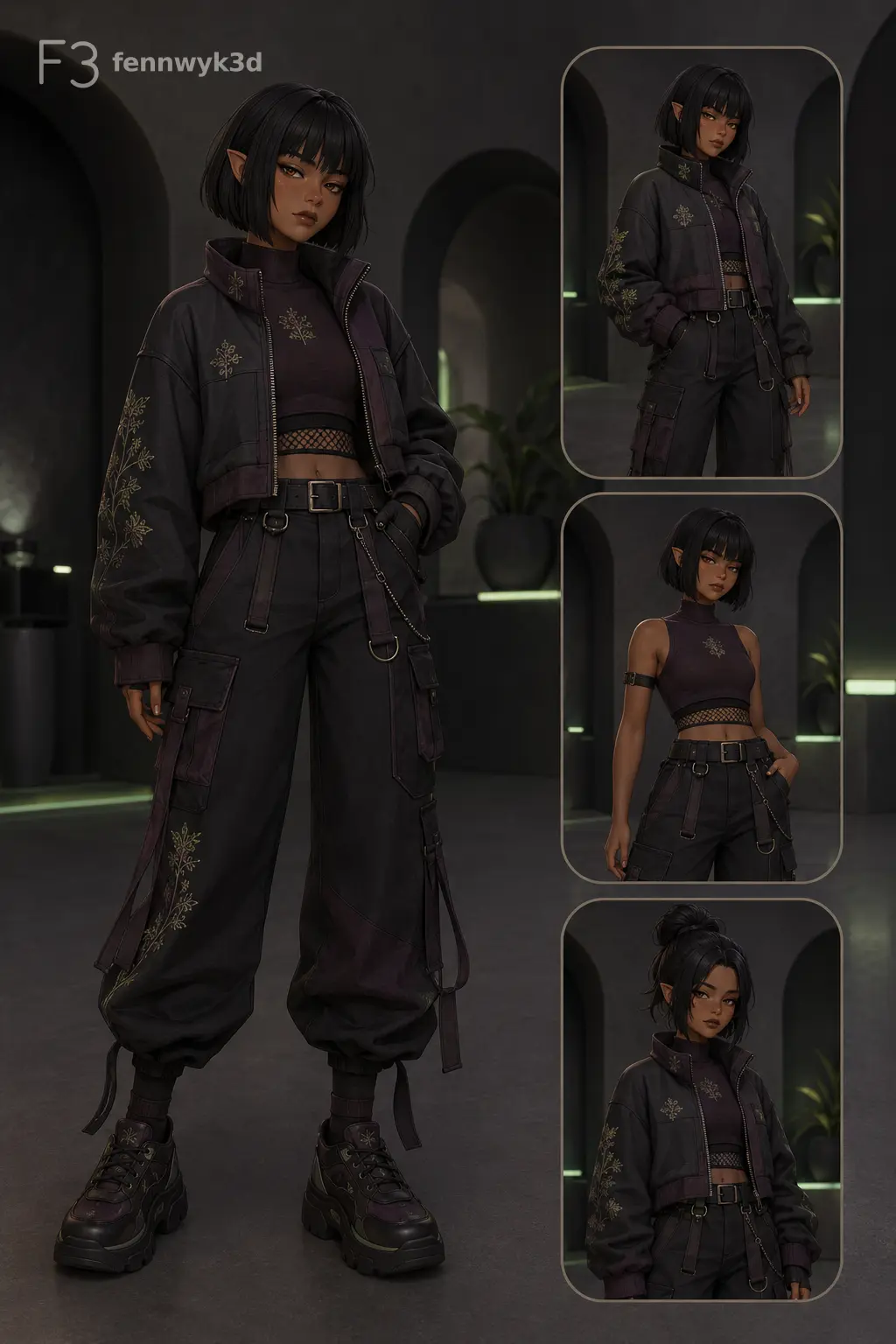 Dark fantasy VRChat avatar concept sheet